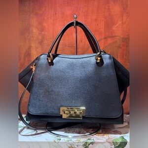 ZAC Zac Posen Black Eartha Double Handle Purse with Gold Accents